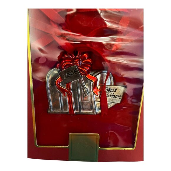 Lenox 2006 "Bless This Home" Mailbox Ornament – Silver-Tone with Red Ribbon – Ne - Picture 3 of 3